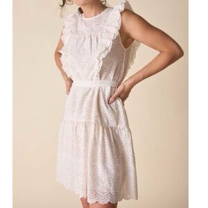St Roche NWT Elysian Eyelet Ruffle Mini Dress Women’s 2 in White‎ Belted Waist